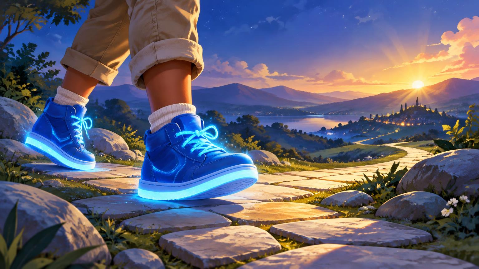 Glowing blue shoes take a small step